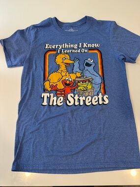 Sesame Street Everything I Learned On The Streets Blue Graphic Tee‎ Shirt Small